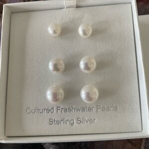 Cultured sterling silver fresh water pearls 3 pair set